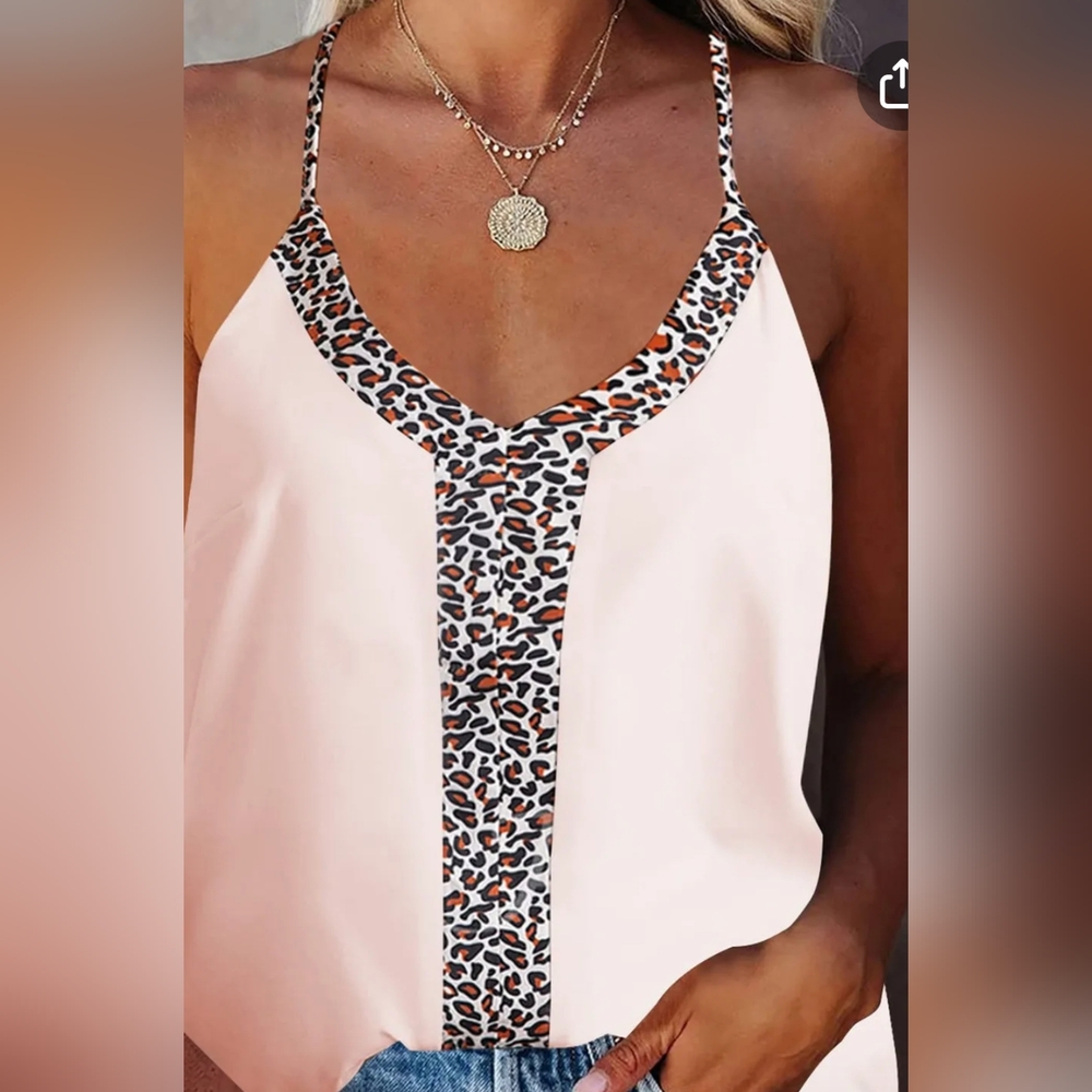 NWOT. Casual Leopard Fit Side Split Halter Top, Crew Summer Sleeveless